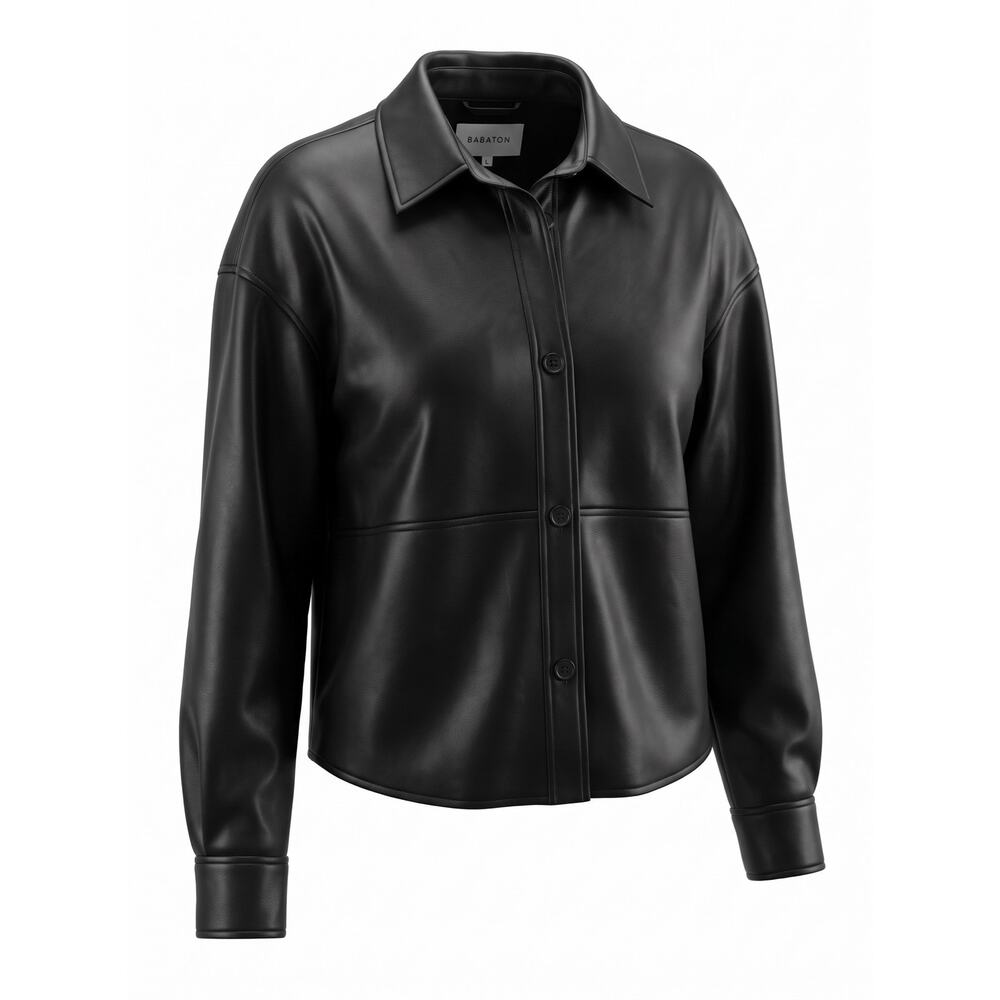 Aritzia Babaton Gabby Vegan Leather Shirt Jacket Black Large - Picture 5 of 8
